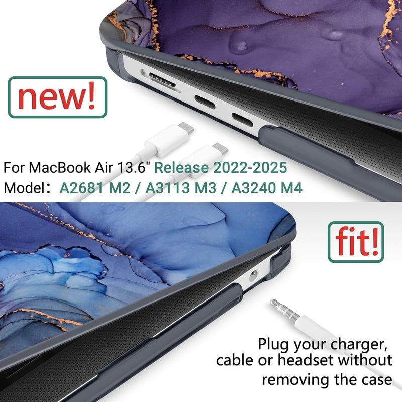 DONGKE for M4 MacBook Air 13.6 Inch Case 2025 2024 2023 2022 Model A3240 A3113 A2681 M3 M2 Chip, Plastic Hard Shell Case Cover with Touch ID for MacBook Air 13 Inch M4 - Abstract Marble - Image 2